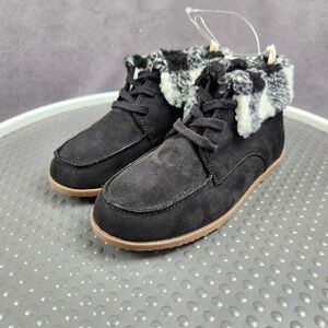 Gap Kids Moccasin Boot‎ Boys Size 1 Black Faux Suede Plaid Cuff Lined